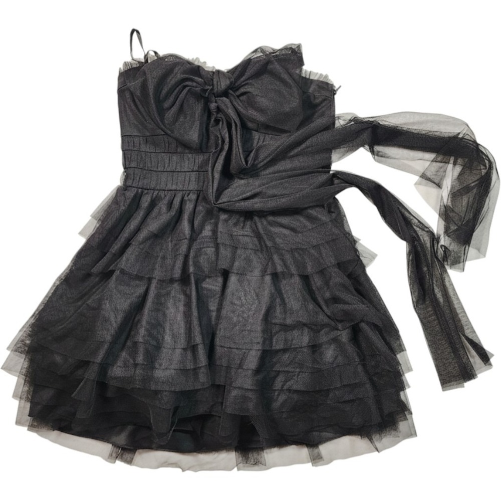 City Vibe Black Tulle Ruffle Mini Dress Oversized Bow Strapless Party Size 7